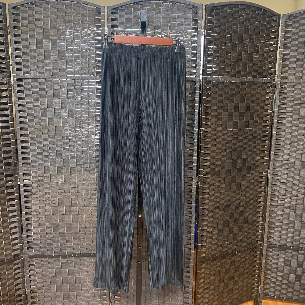 Issey Miyake Womens Pleated Pants Size Medium Black Stretch Elastic Waist
